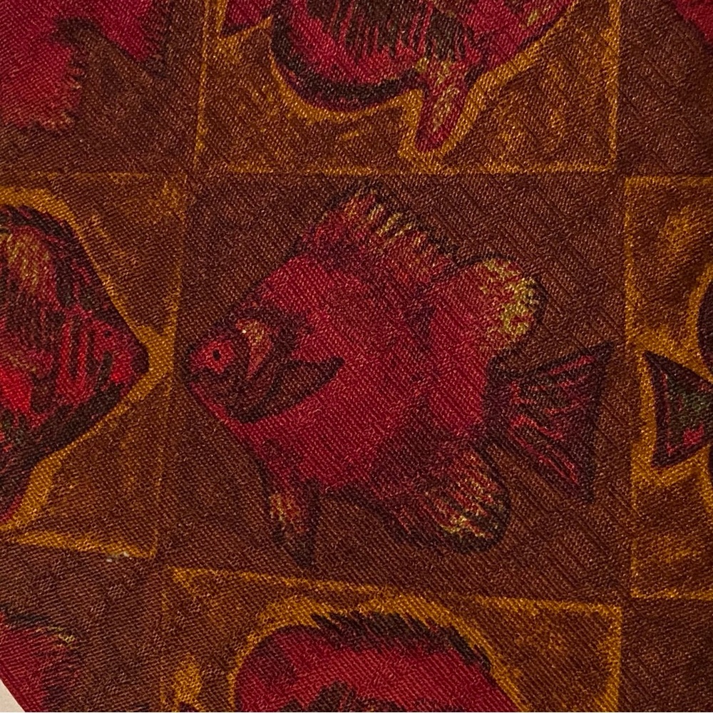 ERMENEGILDO ZEGNA TIE SILK RED BROWN GOLD FISH ITALY